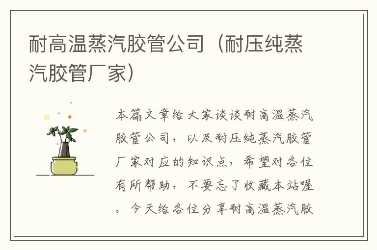 耐高温蒸汽胶管公司（耐压纯蒸汽胶管厂家）