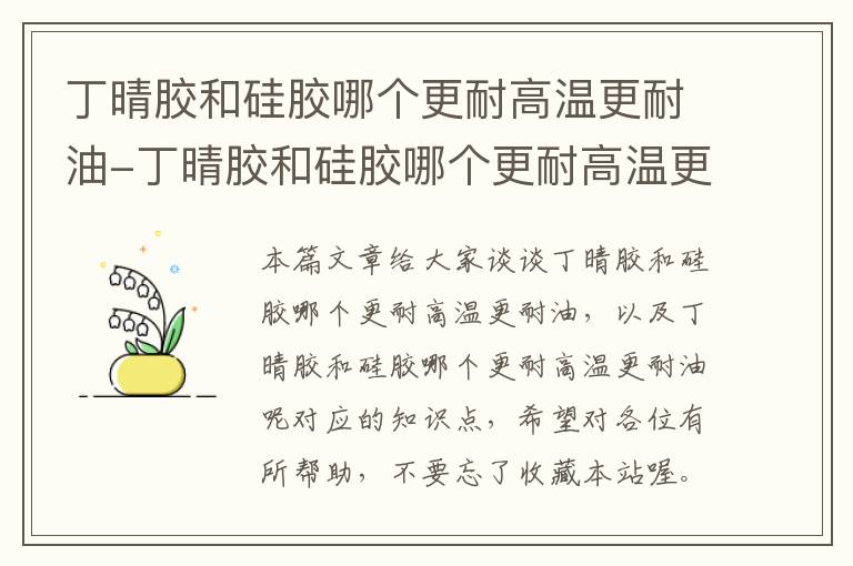 丁晴胶和硅胶哪个更耐高温更耐油-丁晴胶和硅胶哪个更耐高温更耐油呢