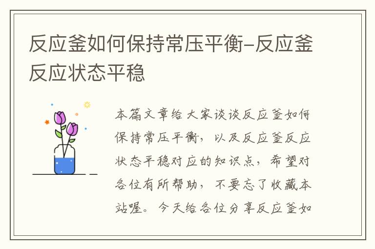 反应釜如何保持常压平衡-反应釜反应状态平稳