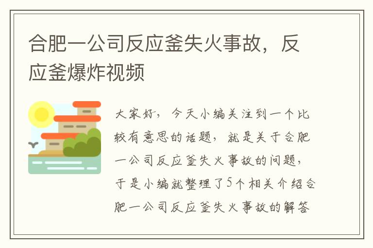 合肥一公司反应釜失火事故，反应釜爆炸视频