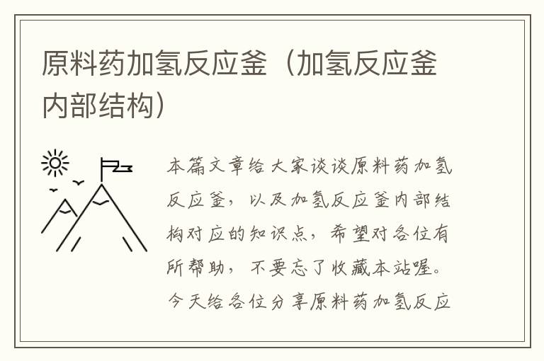 原料药加氢反应釜（加氢反应釜内部结构）