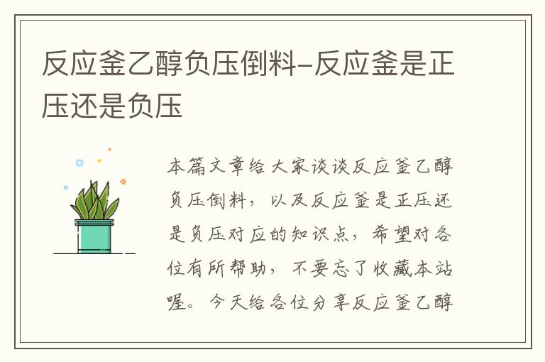 反应釜乙醇负压倒料-反应釜是正压还是负压