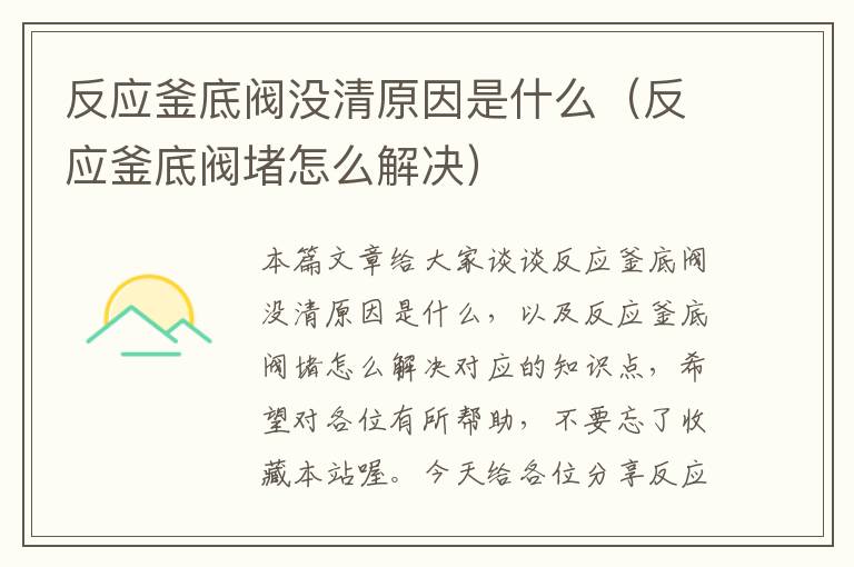 反应釜底阀没清原因是什么（反应釜底阀堵怎么解决）