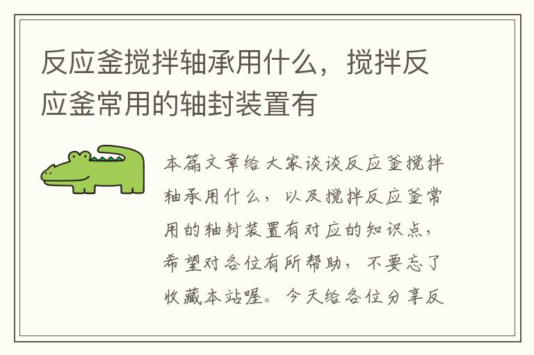 反应釜搅拌轴承用什么，搅拌反应釜常用的轴封装置有