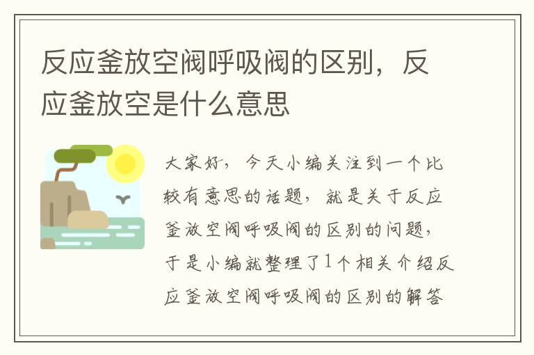 反应釜放空阀呼吸阀的区别，反应釜放空是什么意思