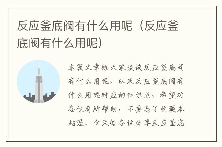 反应釜底阀有什么用呢（反应釜底阀有什么用呢）