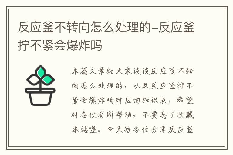 反应釜不转向怎么处理的-反应釜拧不紧会爆炸吗