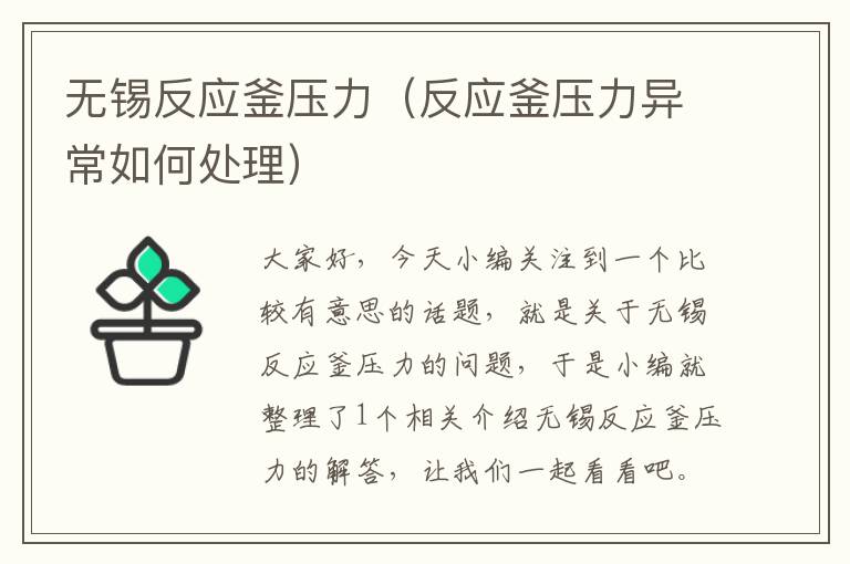 无锡反应釜压力（反应釜压力异常如何处理）