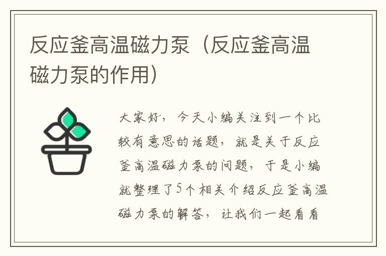 反应釜高温磁力泵（反应釜高温磁力泵的作用）