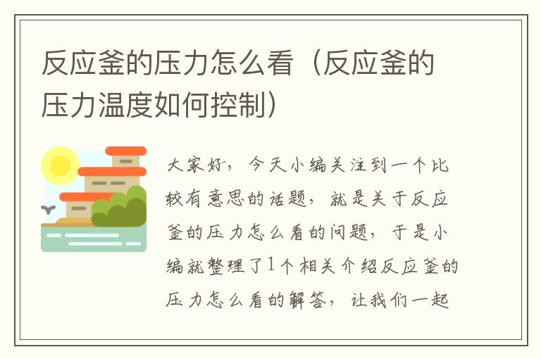 反应釜的压力怎么看（反应釜的压力温度如何控制）