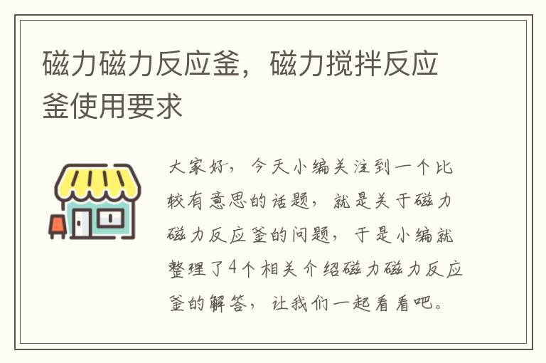 磁力磁力反应釜，磁力搅拌反应釜使用要求