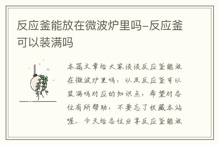 反应釜能放在微波炉里吗-反应釜可以装满吗