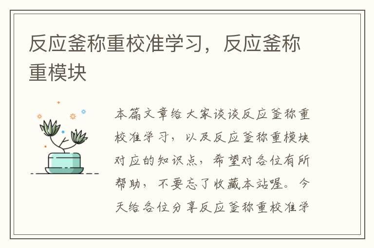 反应釜称重校准学习，反应釜称重模块