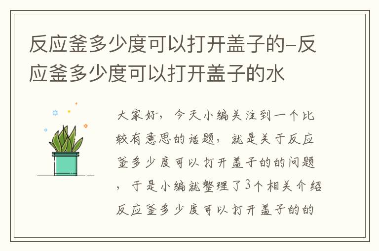 反应釜多少度可以打开盖子的-反应釜多少度可以打开盖子的水