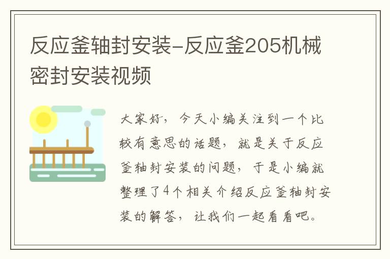 反应釜轴封安装-反应釜205机械密封安装视频