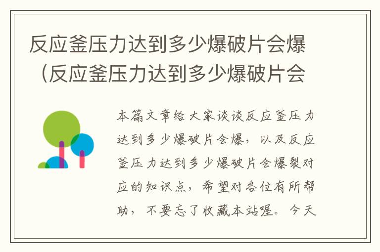 反应釜压力达到多少爆破片会爆（反应釜压力达到多少爆破片会爆裂）