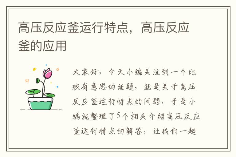 高压反应釜运行特点，高压反应釜的应用