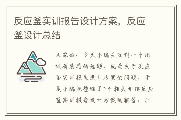 反应釜实训报告设计方案，反应釜设计总结