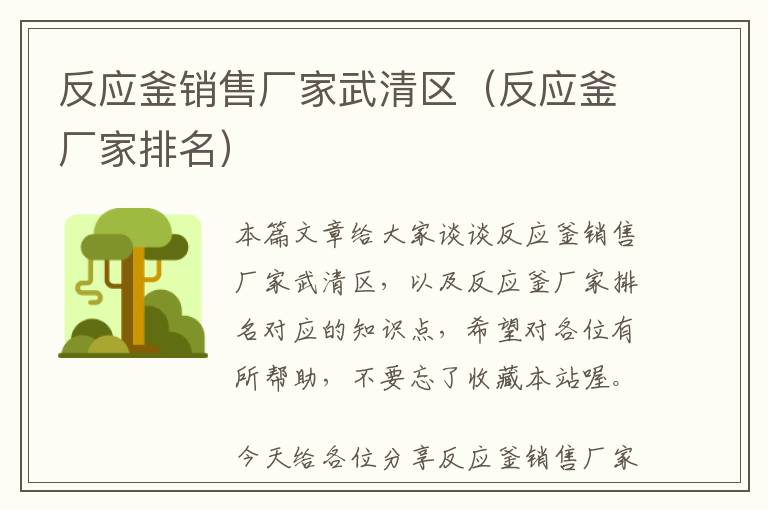 反应釜销售厂家武清区（反应釜厂家排名）