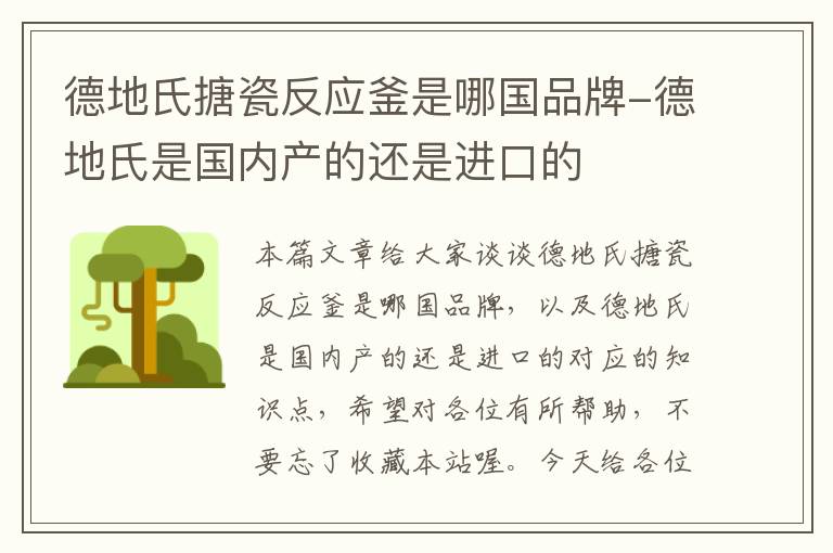 德地氏搪瓷反应釜是哪国品牌-德地氏是国内产的还是进口的