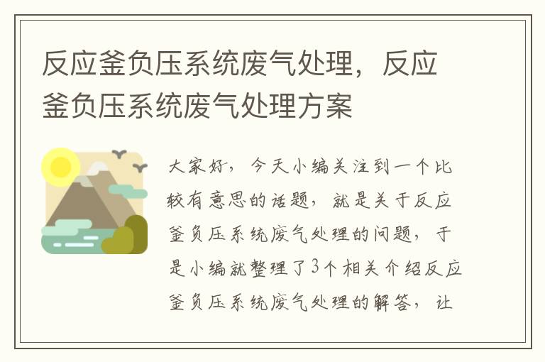 反应釜负压系统废气处理，反应釜负压系统废气处理方案