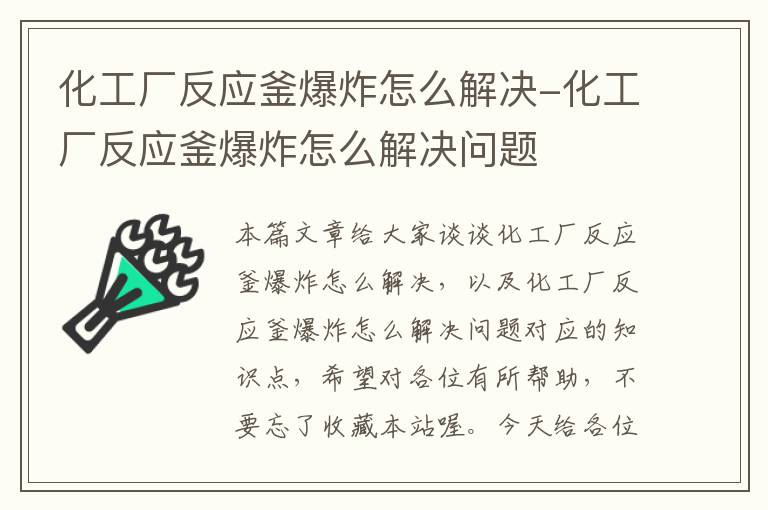 化工厂反应釜爆炸怎么解决-化工厂反应釜爆炸怎么解决问题