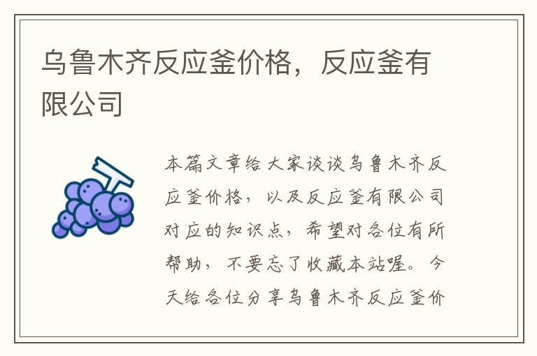 乌鲁木齐反应釜价格，反应釜有限公司