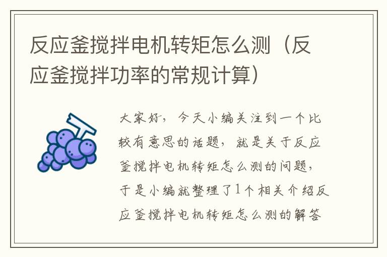 反应釜搅拌电机转矩怎么测（反应釜搅拌功率的常规计算）