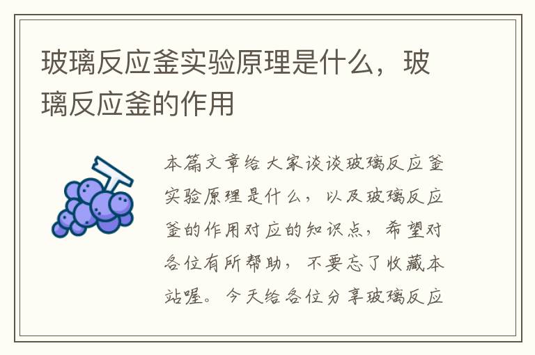 玻璃反应釜实验原理是什么，玻璃反应釜的作用