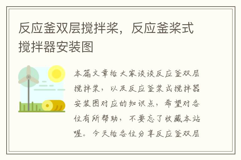 反应釜双层搅拌桨，反应釜桨式搅拌器安装图