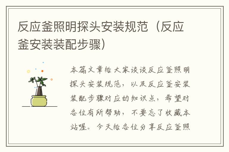 反应釜照明探头安装规范（反应釜安装装配步骤）