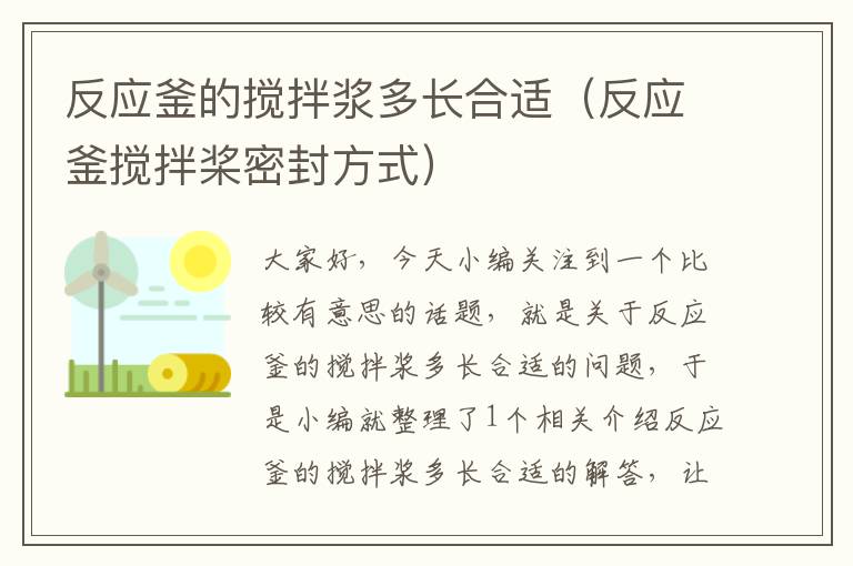 反应釜的搅拌浆多长合适（反应釜搅拌桨密封方式）