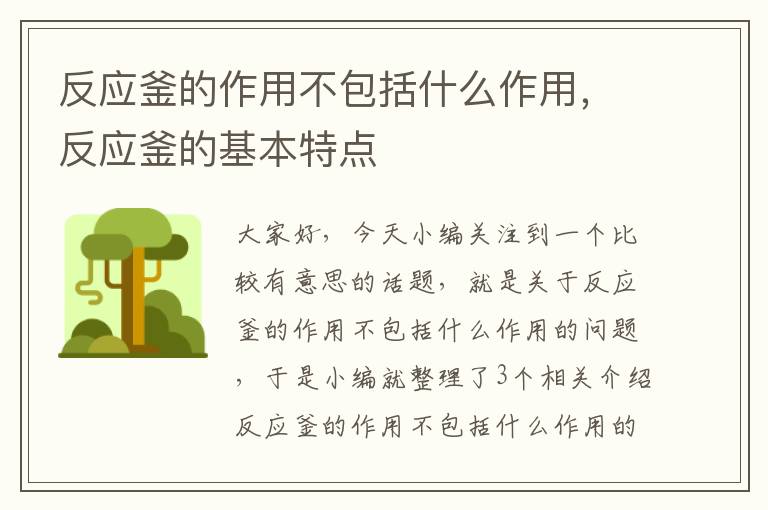 反应釜的作用不包括什么作用，反应釜的基本特点