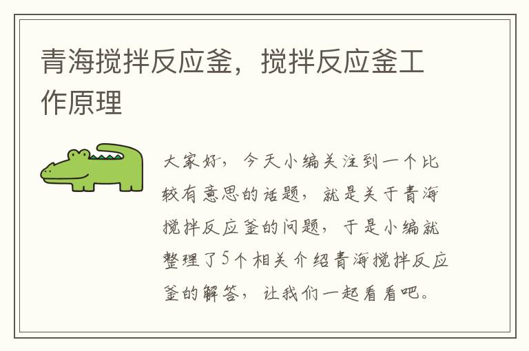 青海搅拌反应釜，搅拌反应釜工作原理