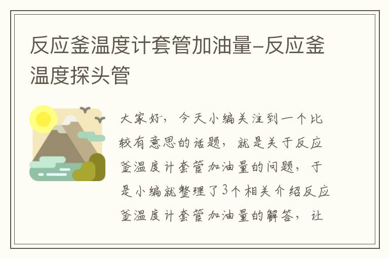 反应釜温度计套管加油量-反应釜温度探头管