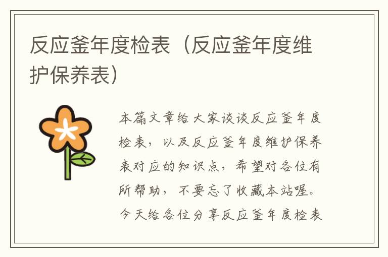 反应釜年度检表（反应釜年度维护保养表）