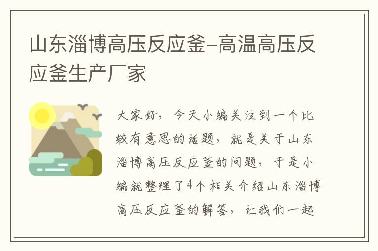 山东淄博高压反应釜-高温高压反应釜生产厂家