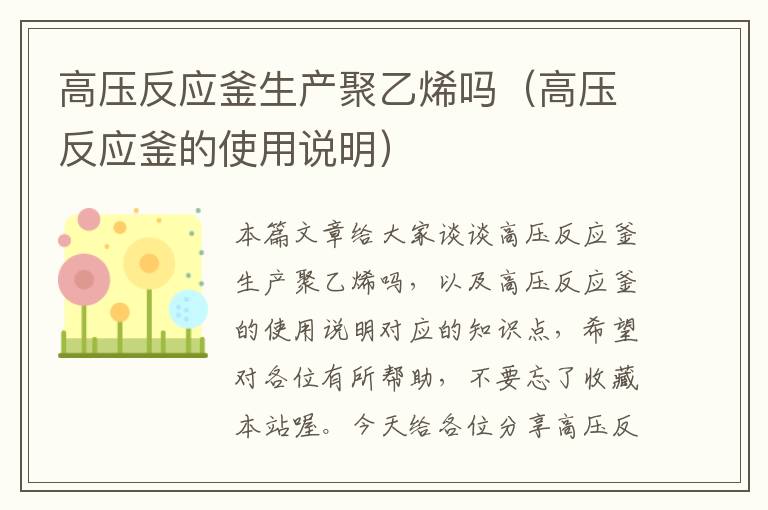 高压反应釜生产聚乙烯吗（高压反应釜的使用说明）