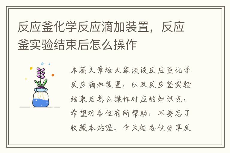 反应釜化学反应滴加装置，反应釜实验结束后怎么操作