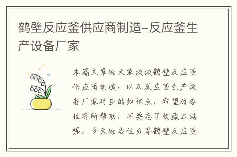 鹤壁反应釜供应商制造-反应釜生产设备厂家