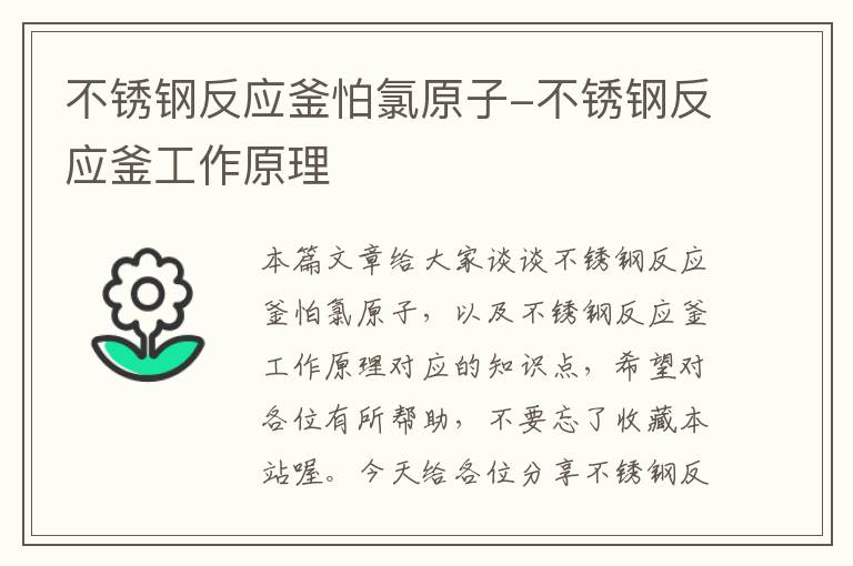 不锈钢反应釜怕氯原子-不锈钢反应釜工作原理