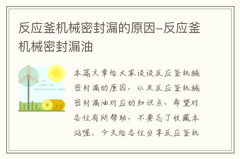 反应釜机械密封漏的原因-反应釜机械密封漏油