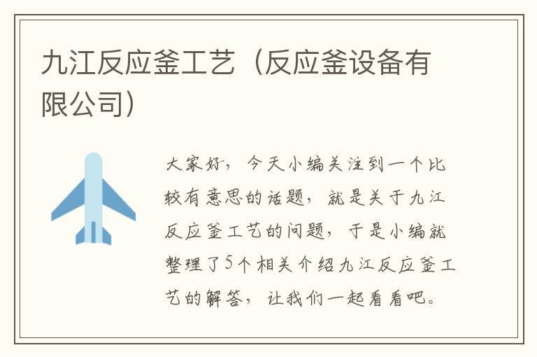 九江反应釜工艺（反应釜设备有限公司）