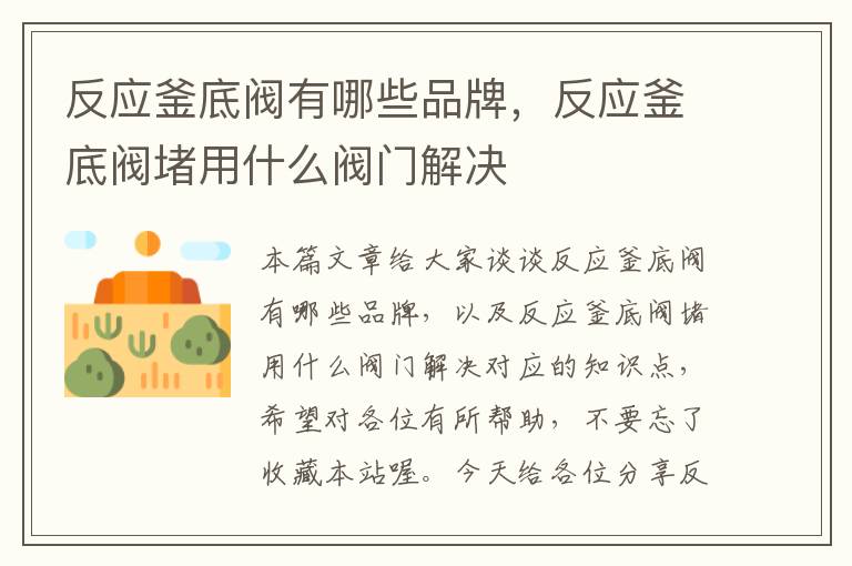 反应釜底阀有哪些品牌，反应釜底阀堵用什么阀门解决