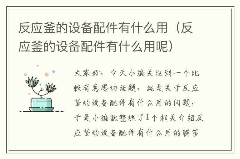 反应釜的设备配件有什么用（反应釜的设备配件有什么用呢）