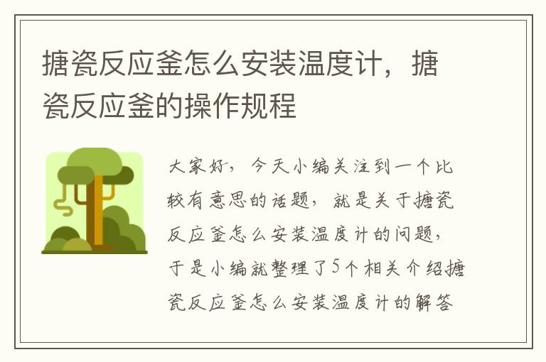 搪瓷反应釜怎么安装温度计，搪瓷反应釜的操作规程