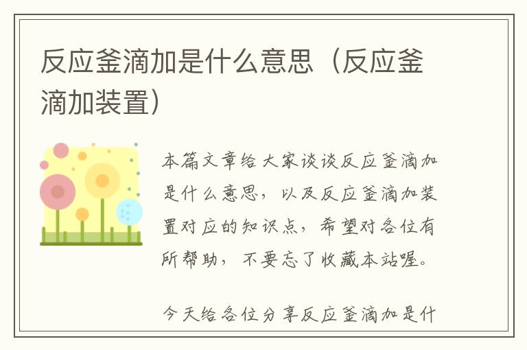 反应釜滴加是什么意思（反应釜滴加装置）