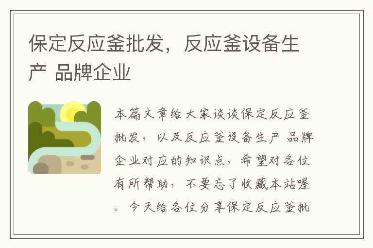 保定反应釜批发，反应釜设备生产 品牌企业