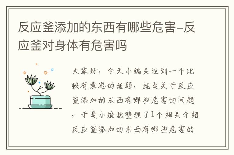 反应釜添加的东西有哪些危害-反应釜对身体有危害吗