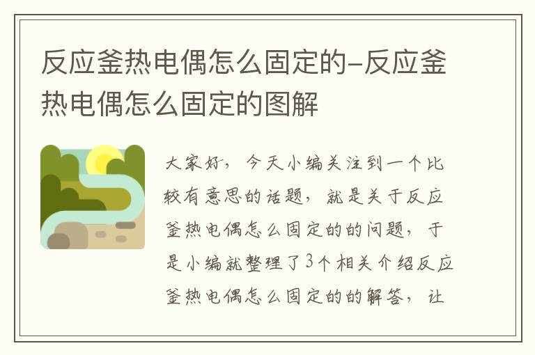 反应釜热电偶怎么固定的-反应釜热电偶怎么固定的图解